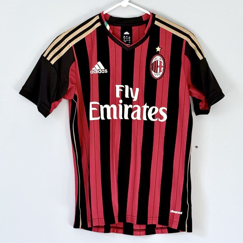 Adidas AC Milan Jersey Size Youth Large Womens Small 2013-14 Home Red Black